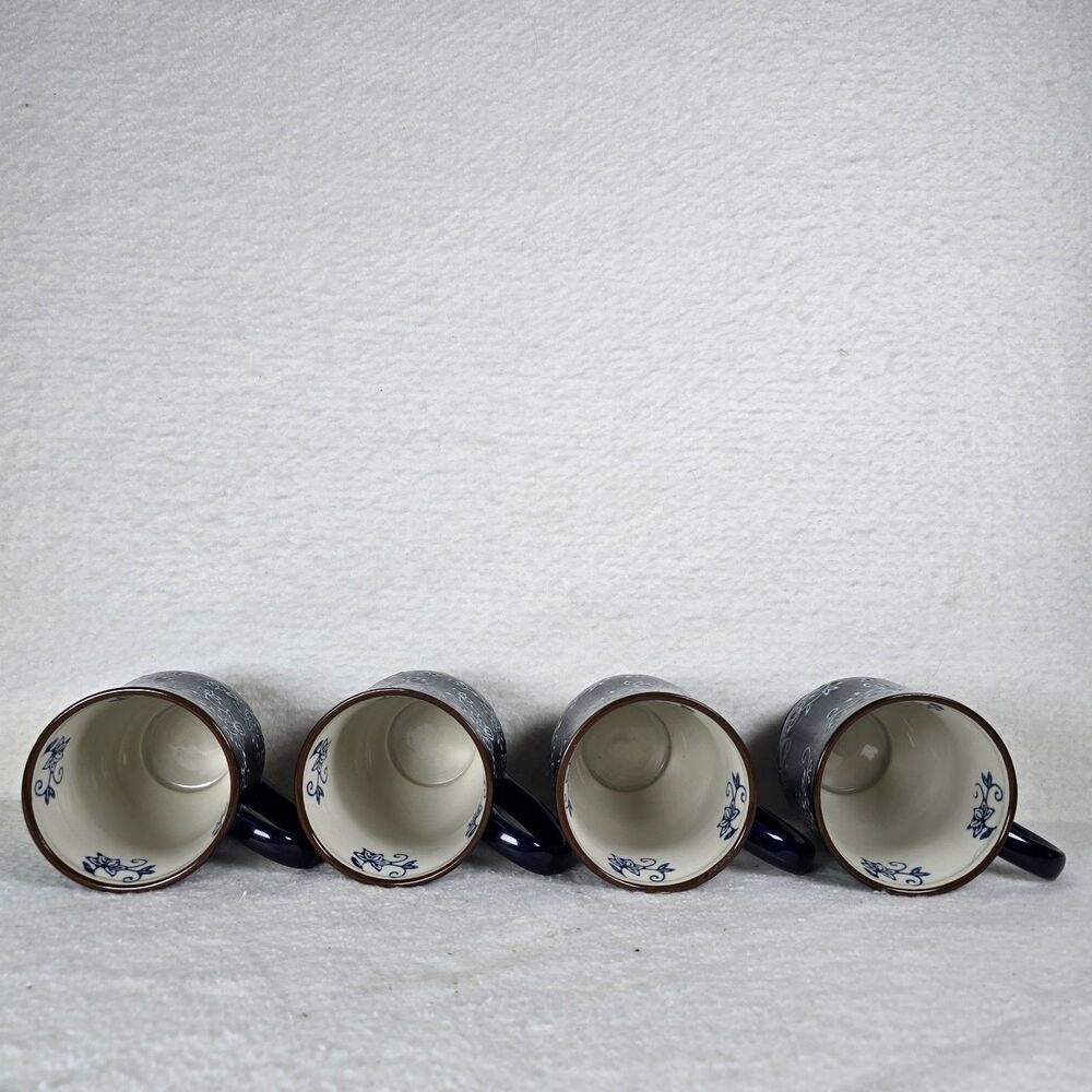 Set Of 4 Temptations Blue Floral Lace Mug 16 Ounce Cup Temptations By Tara - Picture 3 of 5